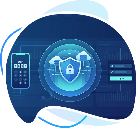 Advanced security system with shield, OTP login, and secure authentication